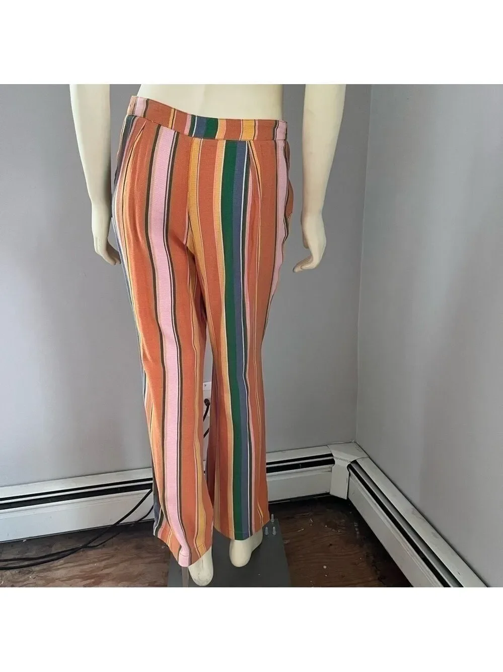 Free People Anthropologie Women’s Boho Striped Pants Orange Green Pink Blue 4